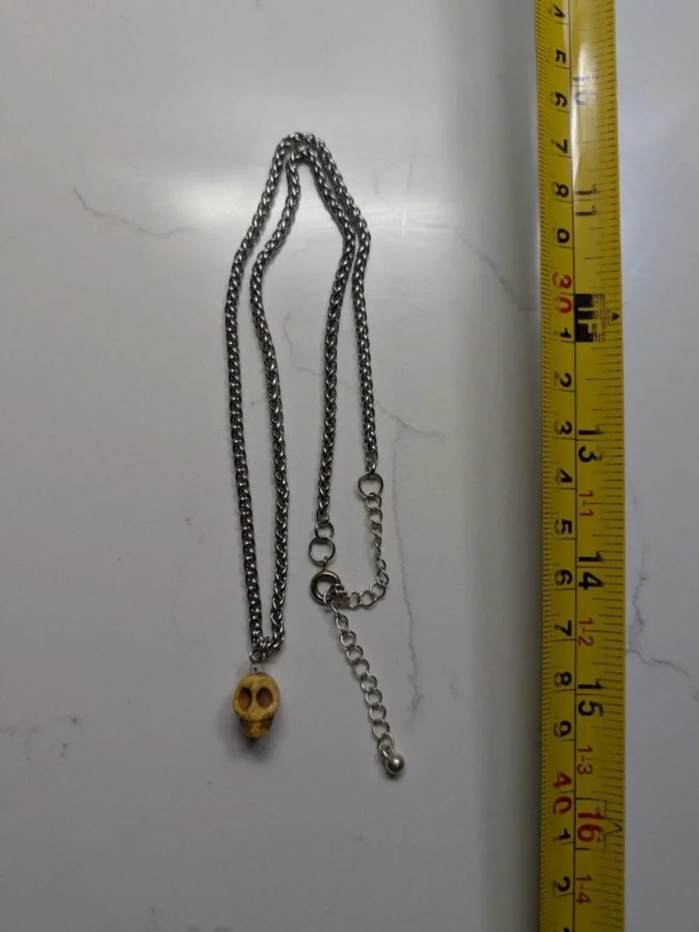 Halloween Vintage Silver Tone Carved Skull Pendant Necklace (Ship the same Day)